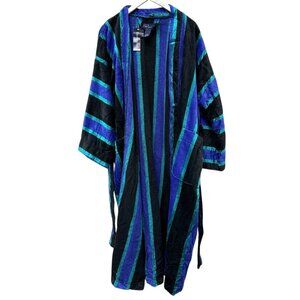 Barrington Vintage 90s Men’s Velour Terry Bathrobe Black Stripe Cotton Sears NOS